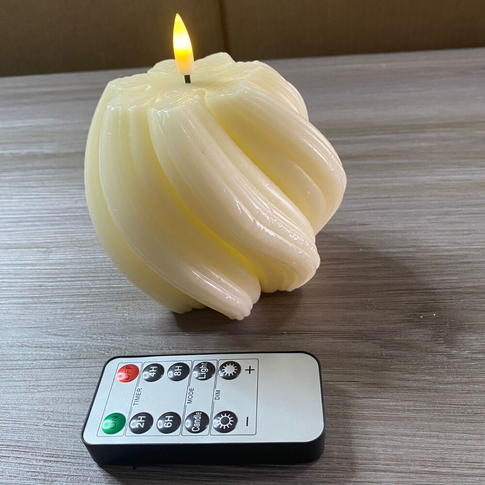 Cream White Swirl Flameless Candle with Remote Timer Girimax
